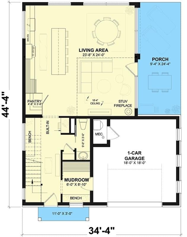 Efficient Layout with a Welcoming Porch