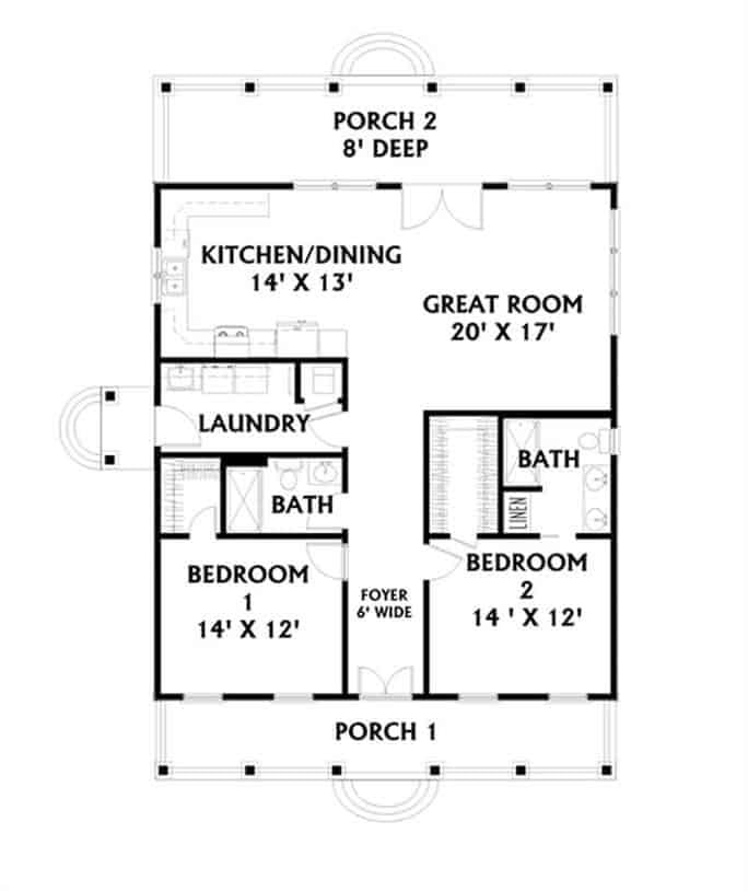 Explore This Thoughtfully Laid Out Single-Story Home with Dual Porches
