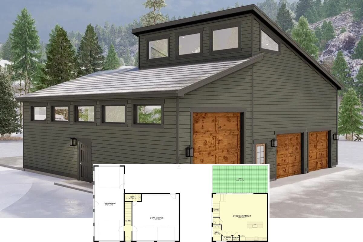 1-Bedroom Contemporary Carriage Home with RV Garage and Studio Apartment (Floor Plan)