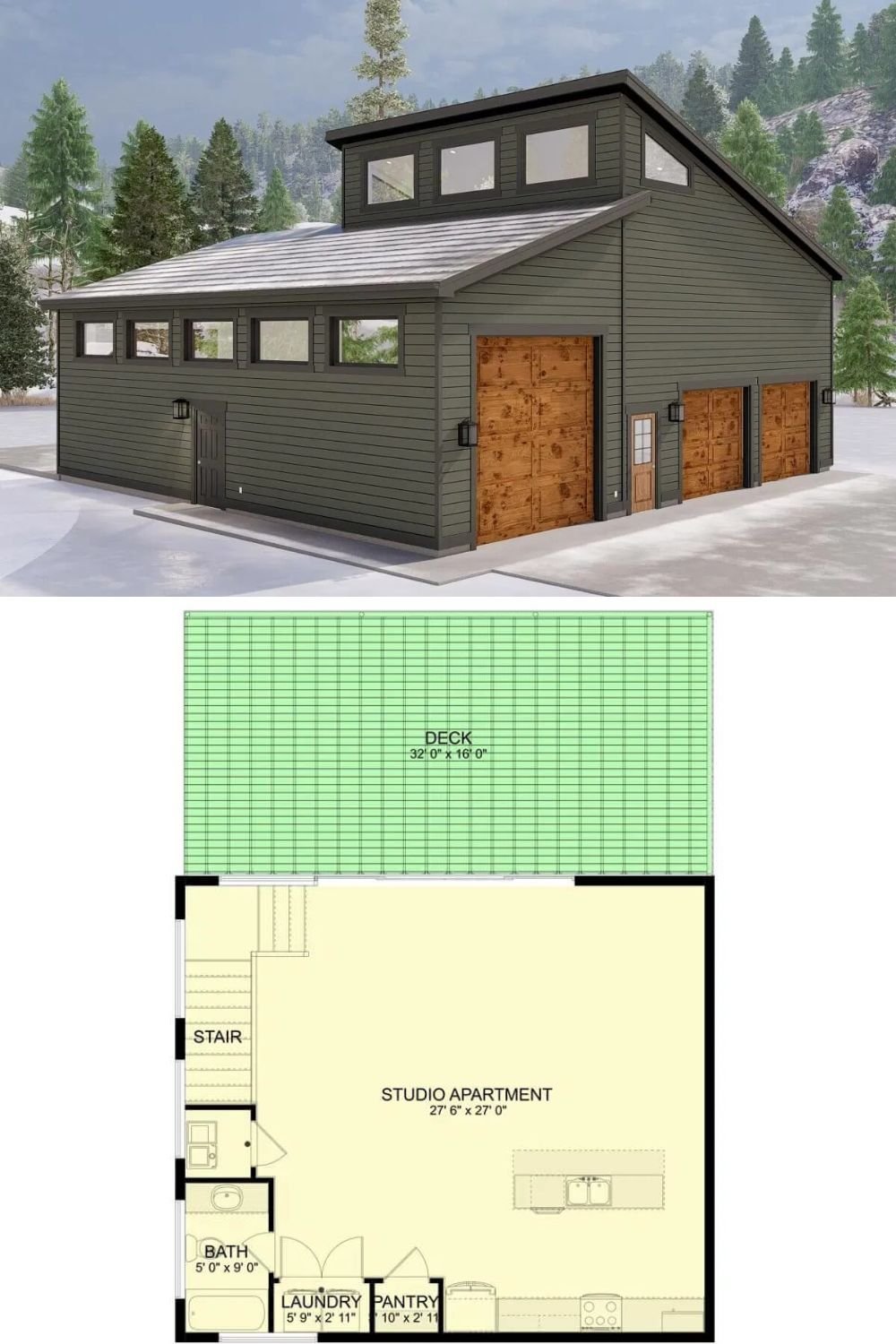 This contemporary carriage home showcases a sleek facade with clapboard siding complemented by a modern shed-style roof, creating a harmonious blend of form and function.