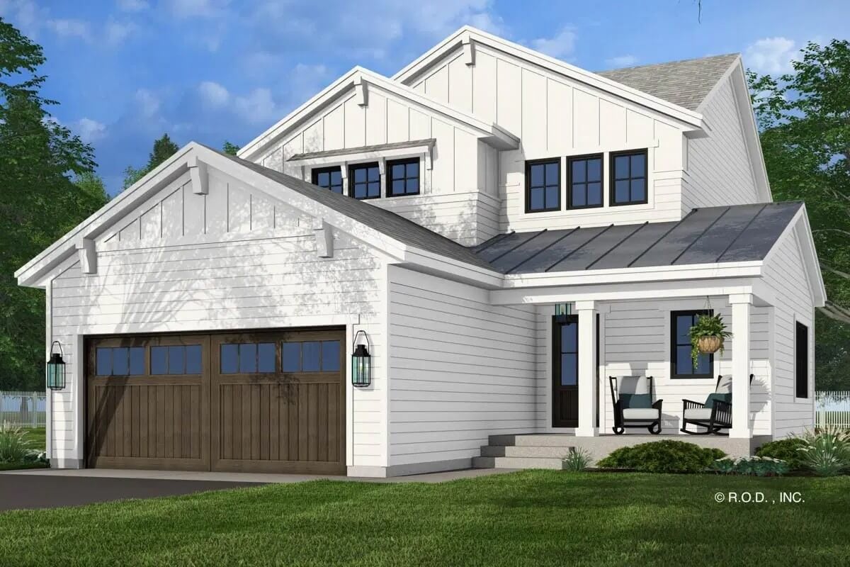 Traditional-Style Farmhouse with 4 Bedrooms and Loft Above (Floor Plan)