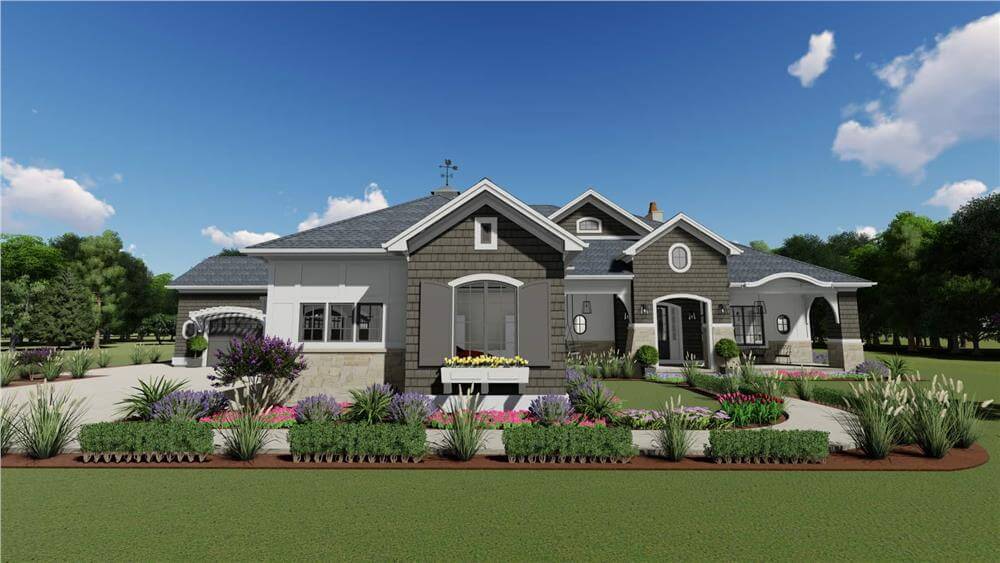 2-Bedroom Transitional Cottage with 4-Car Garage and Covered Patio (Floor Plan)