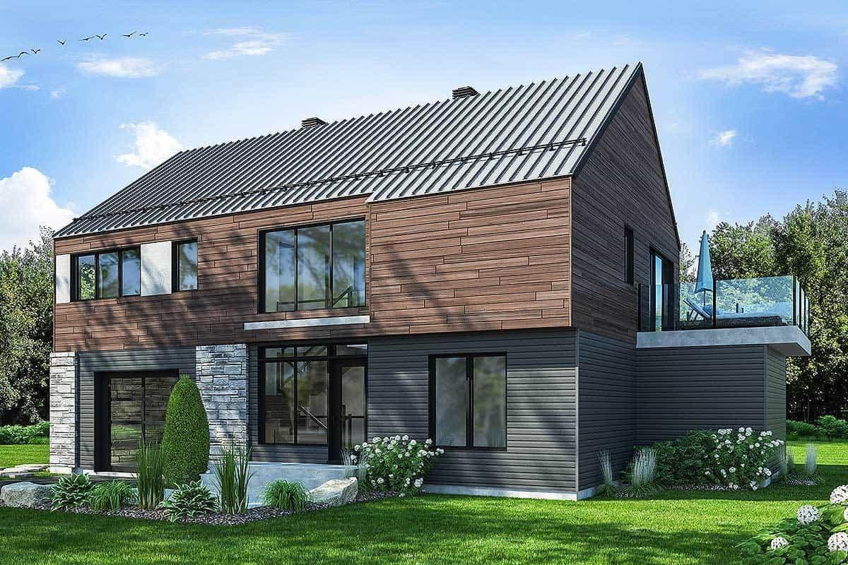 Contemporary Home with Sleek Metal Roof and Glass Balcony