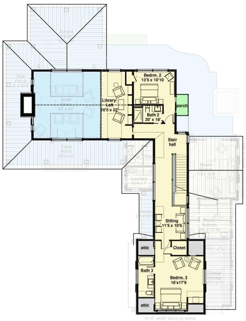 Explore This Upper Floor Plan Featuring a Loft Library and Cozy Sitting Area