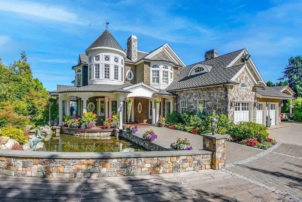 Check Out the Turret and Stonework in This Grand Estate Exterior
