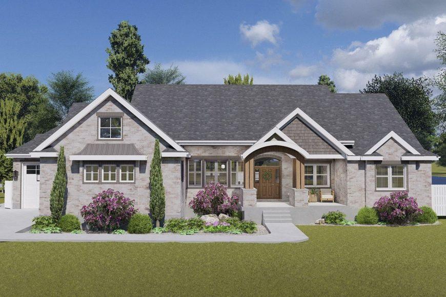 Classic Brick Faรงade with Arched Entryway and Dormer Accents