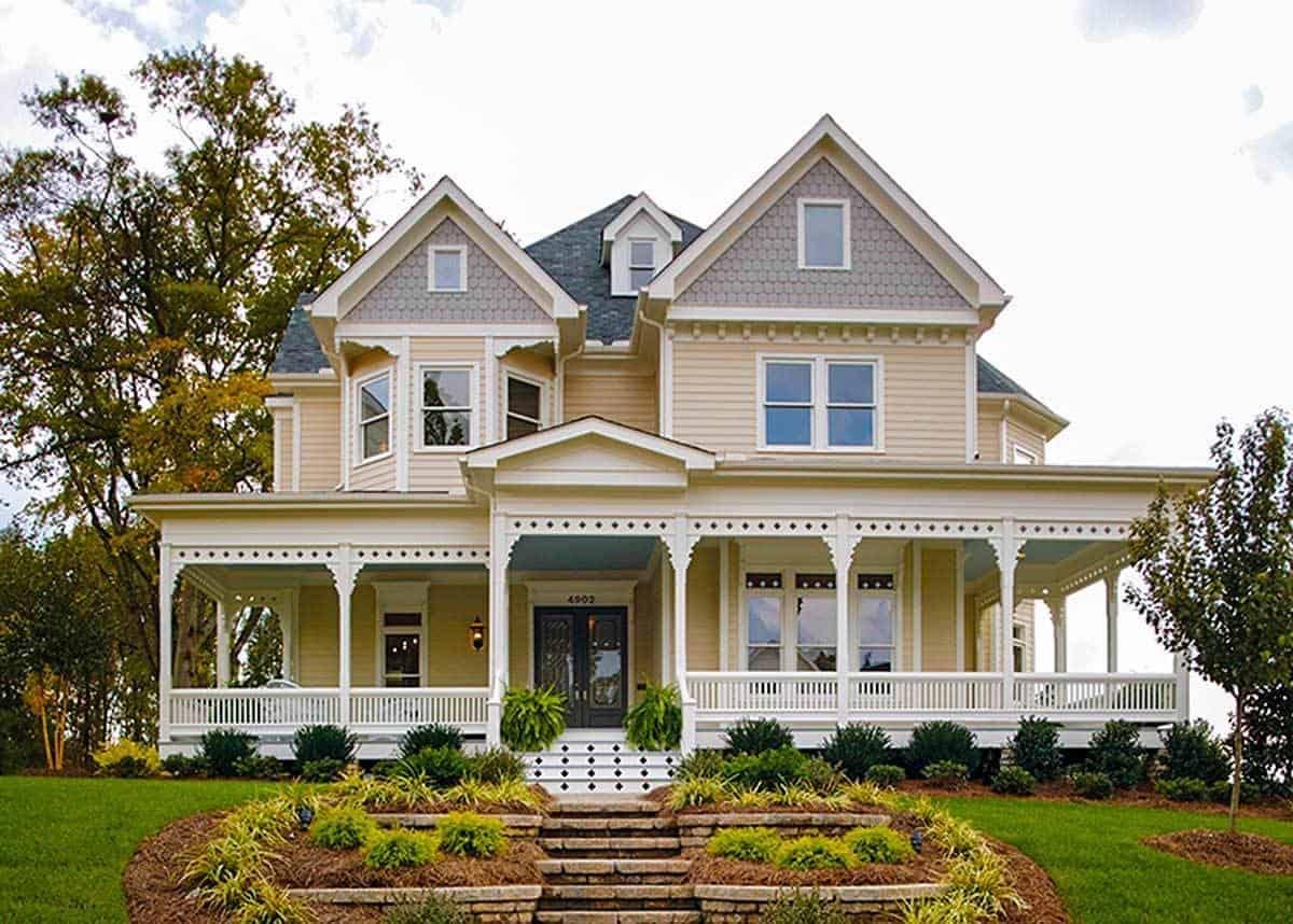 Charming Victorian Facade with a Wraparound Porch