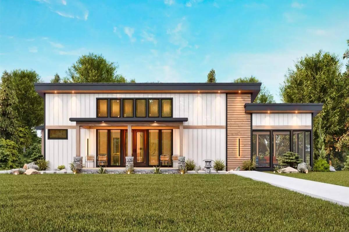 Modern Facade with Clean Lines and Natural Elements