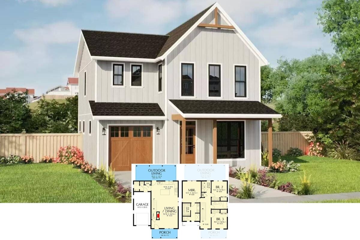 3-Bedroom Country Farmhouse with Covered Front and Back Porches (Floor Plan)