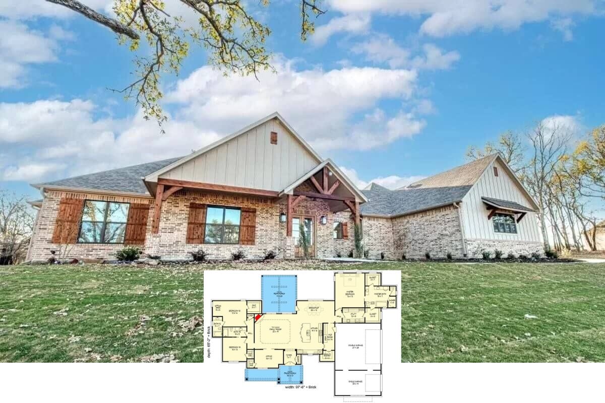 3-Bedroom Country Ranch for a Corner Lot with Open Concept Design (Floor Plan)