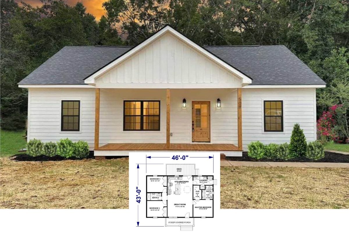 Craftsman-Style Home with 3 Bedrooms and Covered Front Porch (Floor Plan)