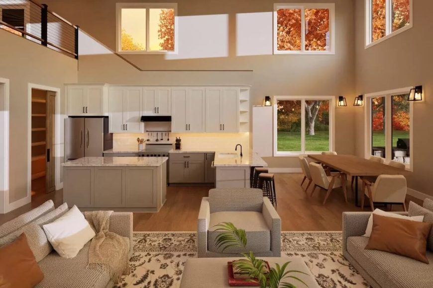 Barndominium-Style 4-Bedroom Home with Loft and Wraparound Porch (Floor ...