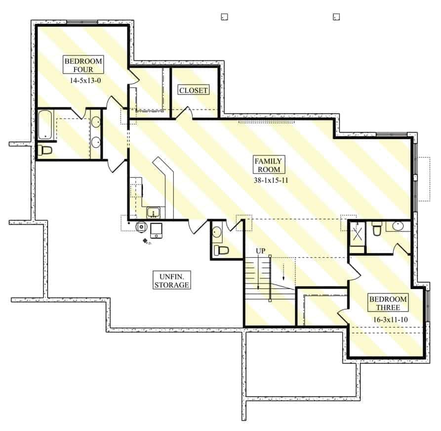 Explore This Spacious Family Room Layout with Adjacent Bedrooms