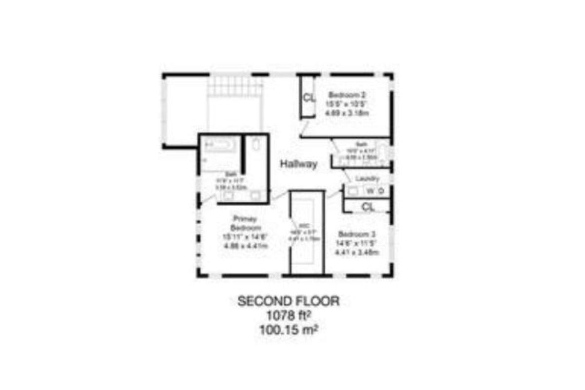Exploring the Layout: Second Floor with Three Bedrooms and Laundry Space