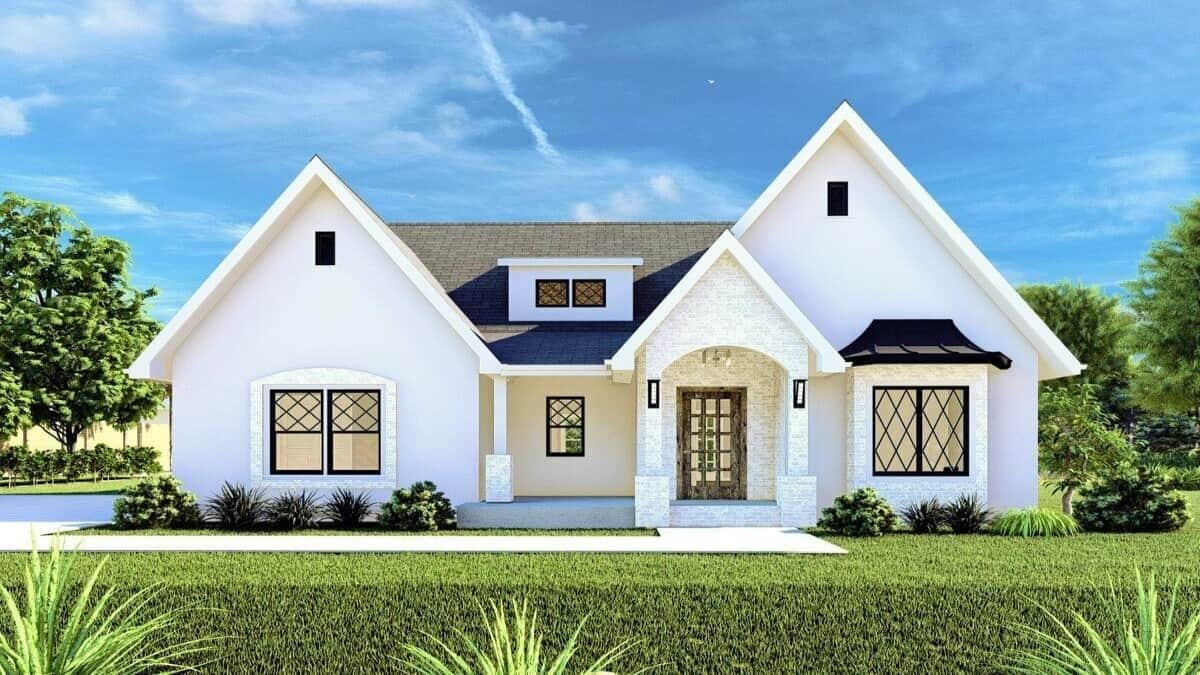Classic Gabled Faรงade with Elegant Grille Windows