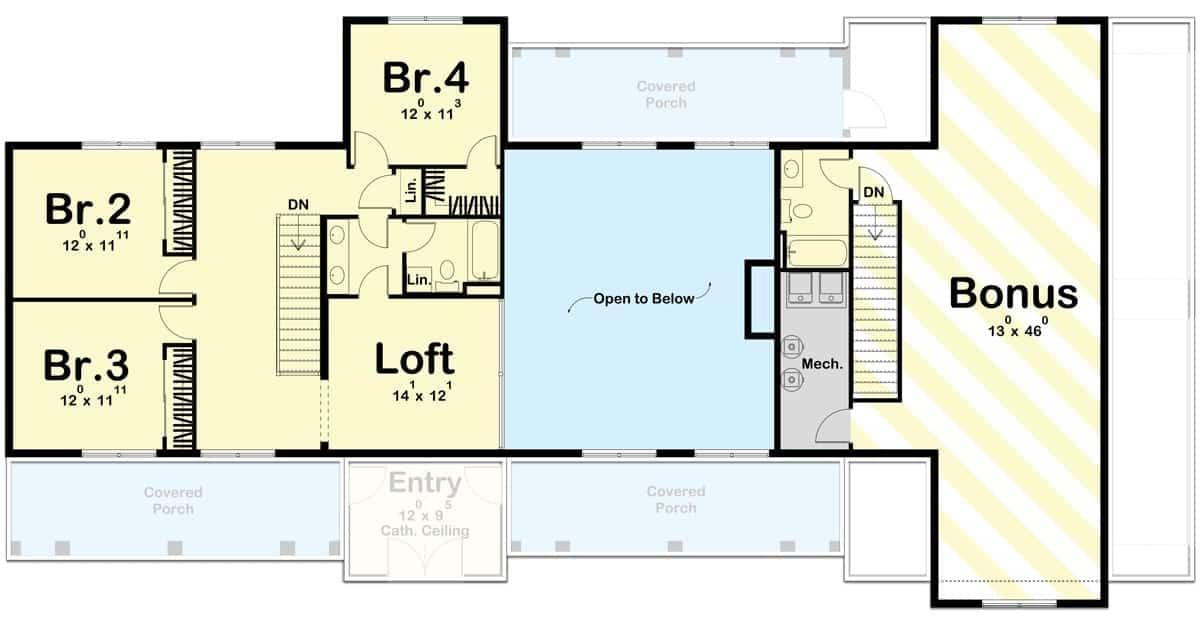 Explore the Versatile Loft and Bonus Room in This Upper Floor Plan