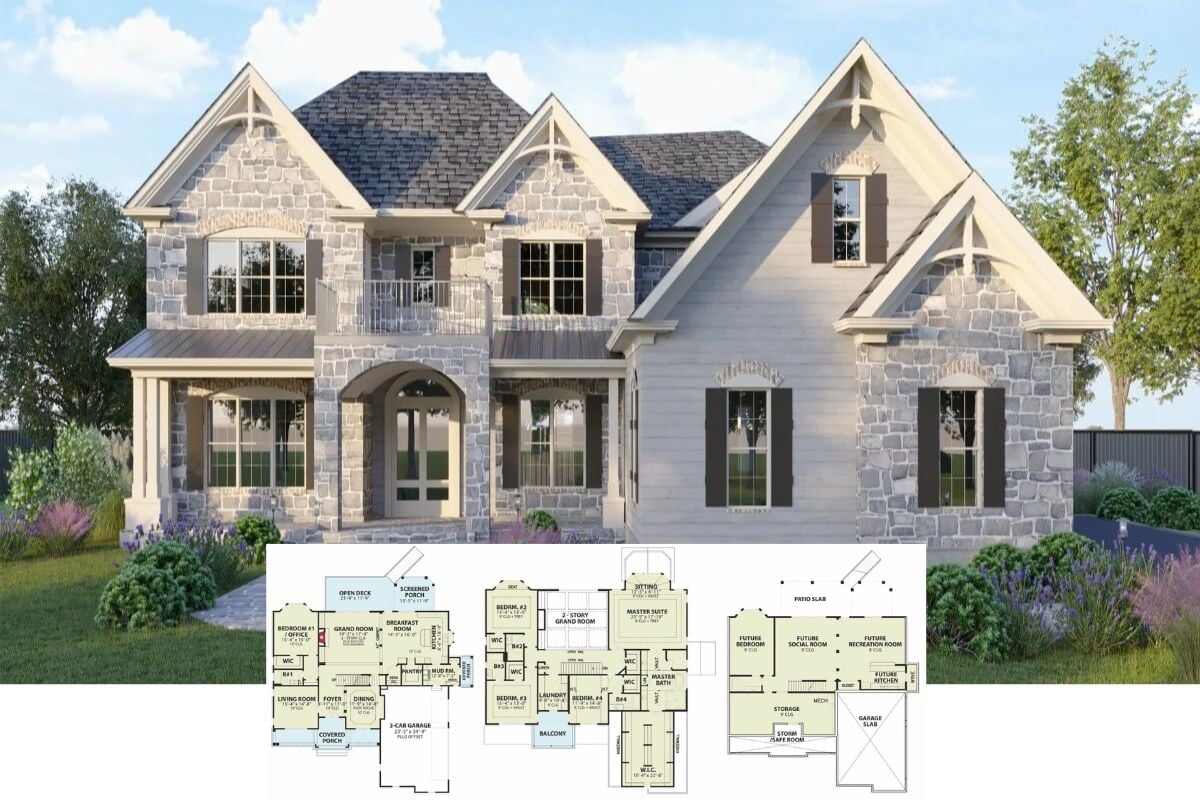 Bellshire Manor 4-Bedroom French Country-Style Home with Balcony and Lower Level Expansion (Floor Plan)