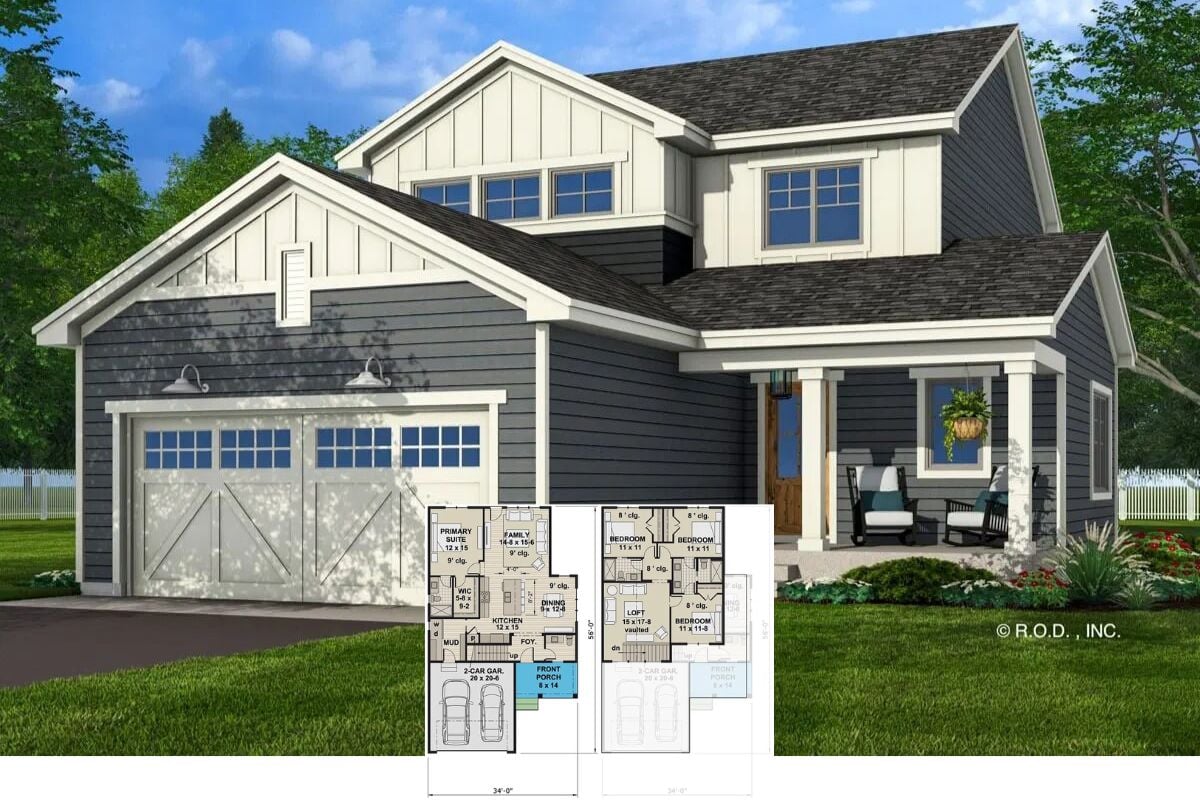 4-Bedroom Craftsman Home with Double Garage and Vaulted Loft (Floor Plan)