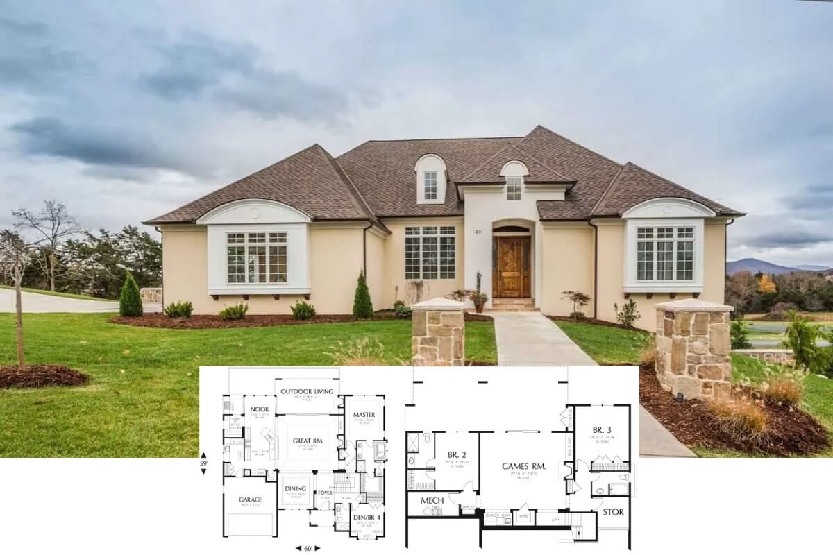 European-Style 4-Bedroom Montague Home with Wet Bar and Open-Concept Living (Floor Plan)