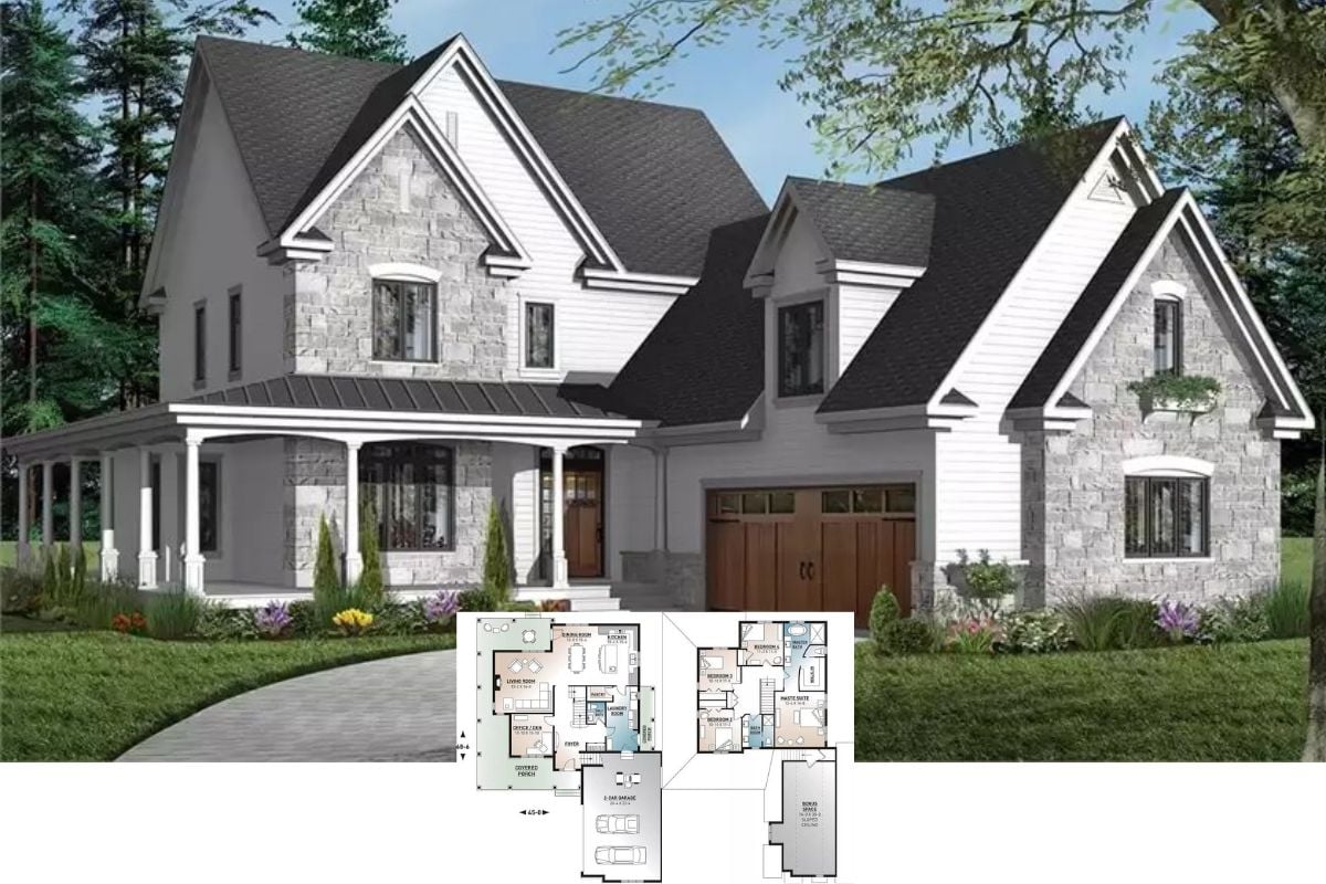 4-Bedroom The Turningdale Country-Style Home with Wraparound Porch and Bonus Space (Floor Plan)