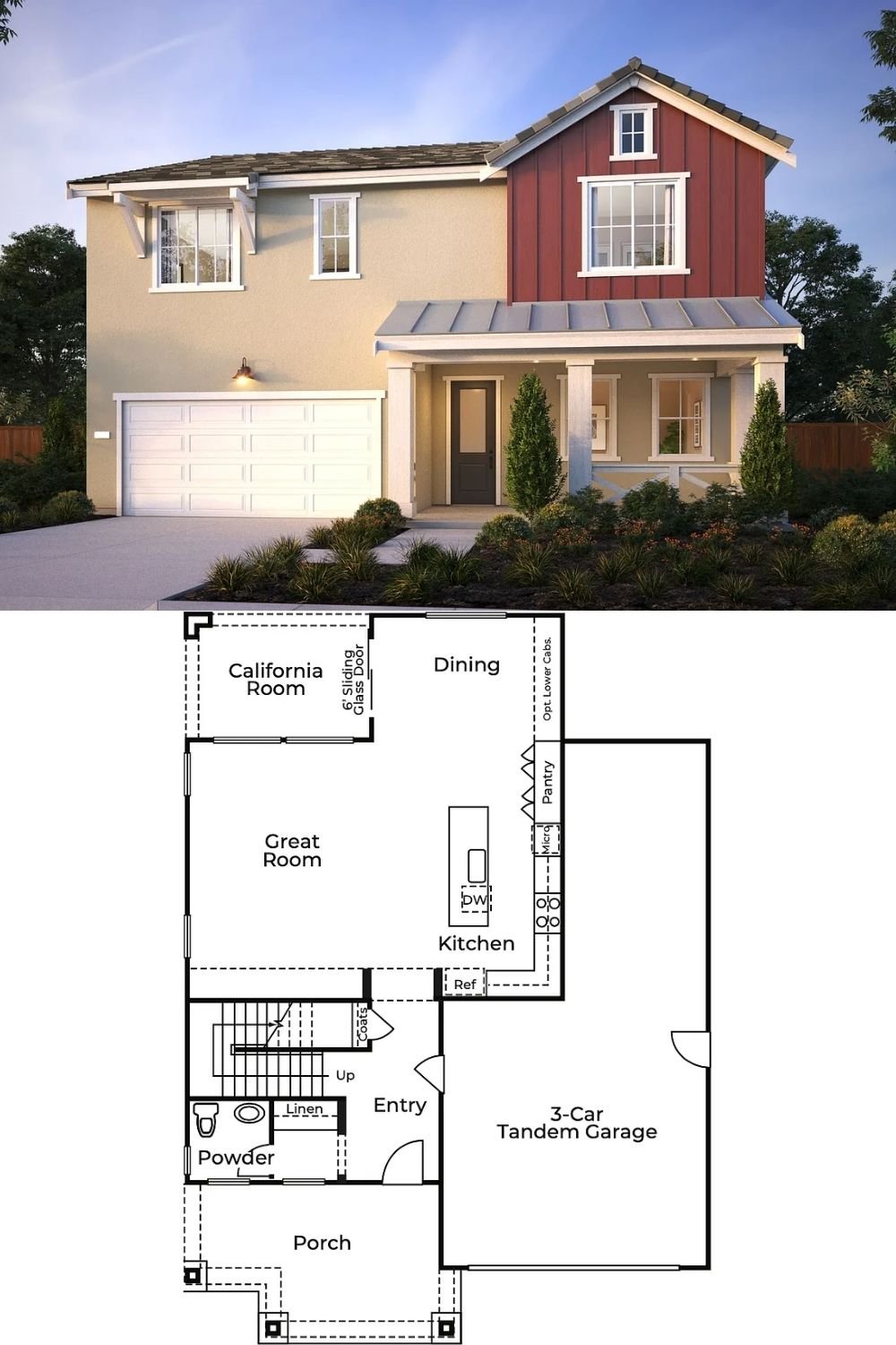 4-Bedroom single Family Home with Porch and Three-Car Garage