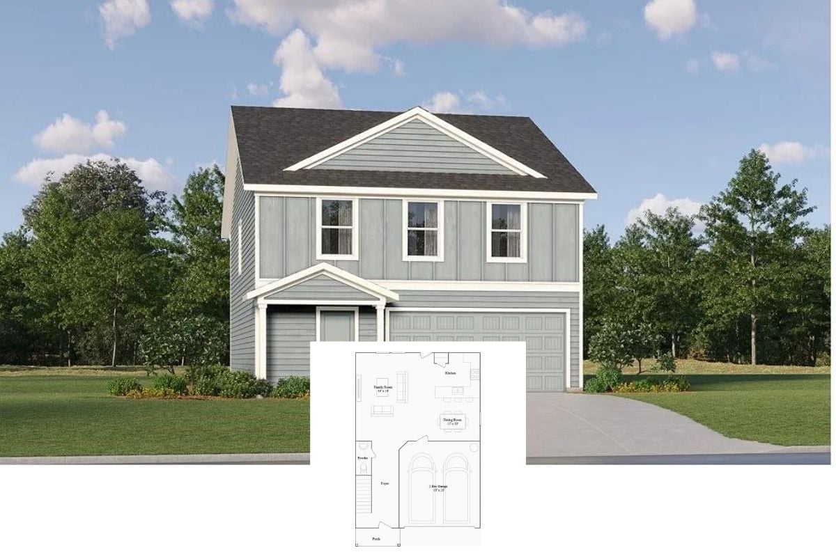 4-Bedroom Traditional-Style Single Family Home with Porch and Double Garage (1,954 Sq. Ft. Floor Plan)