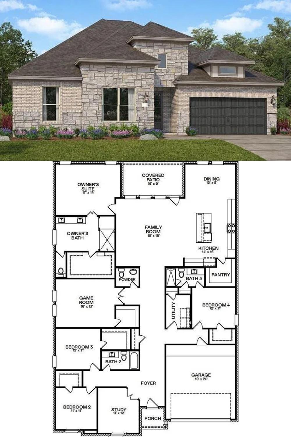 4-Bedroom Traditional-Style Single Family Home with Porch and Covered Patio