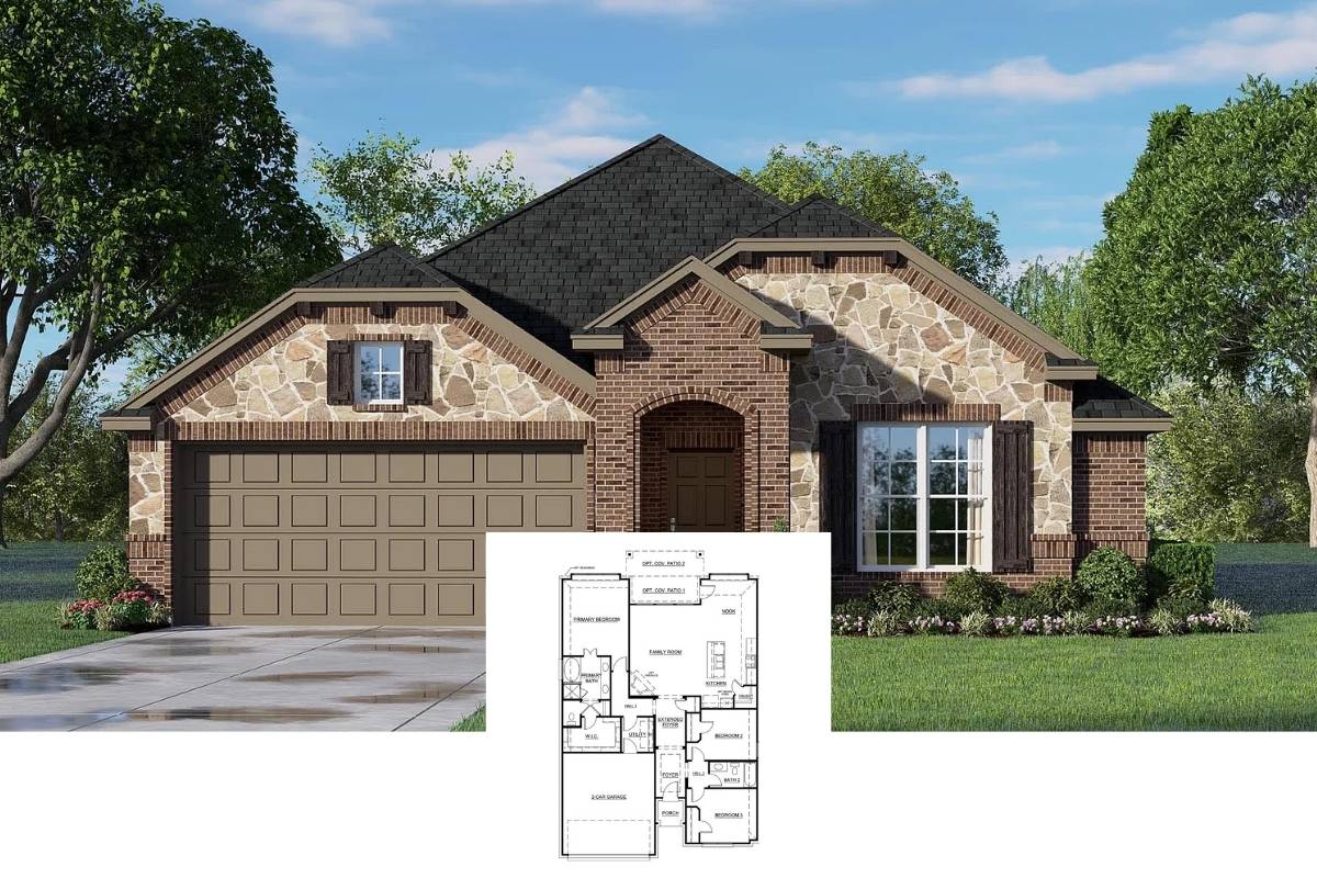 3-Bedroom Single Family Home with Porch and Double Garage (1,682 Sq. Ft. Floor Plan)