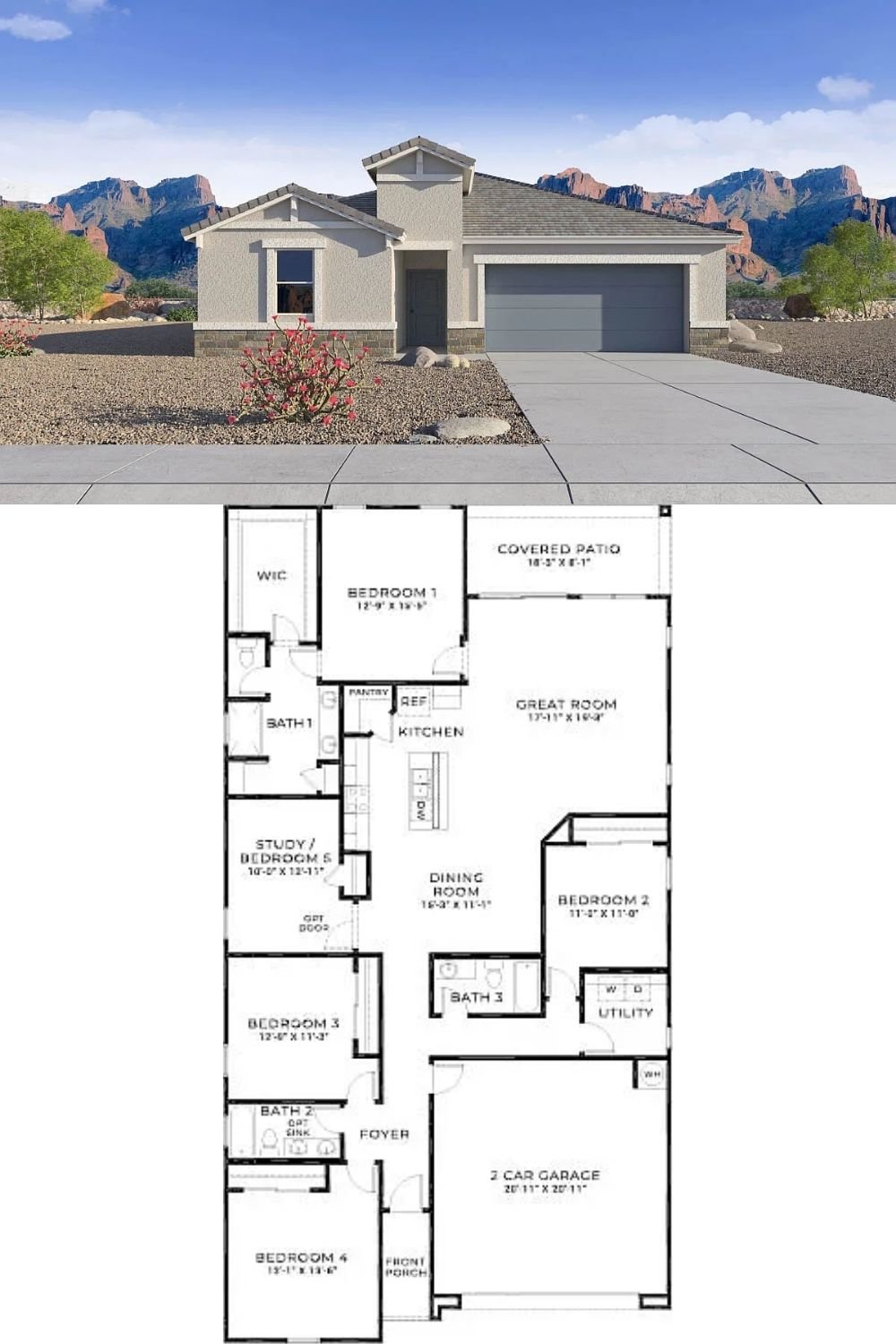 4-Bedroom Single Family Home with Covered Back Patio and Double Garage