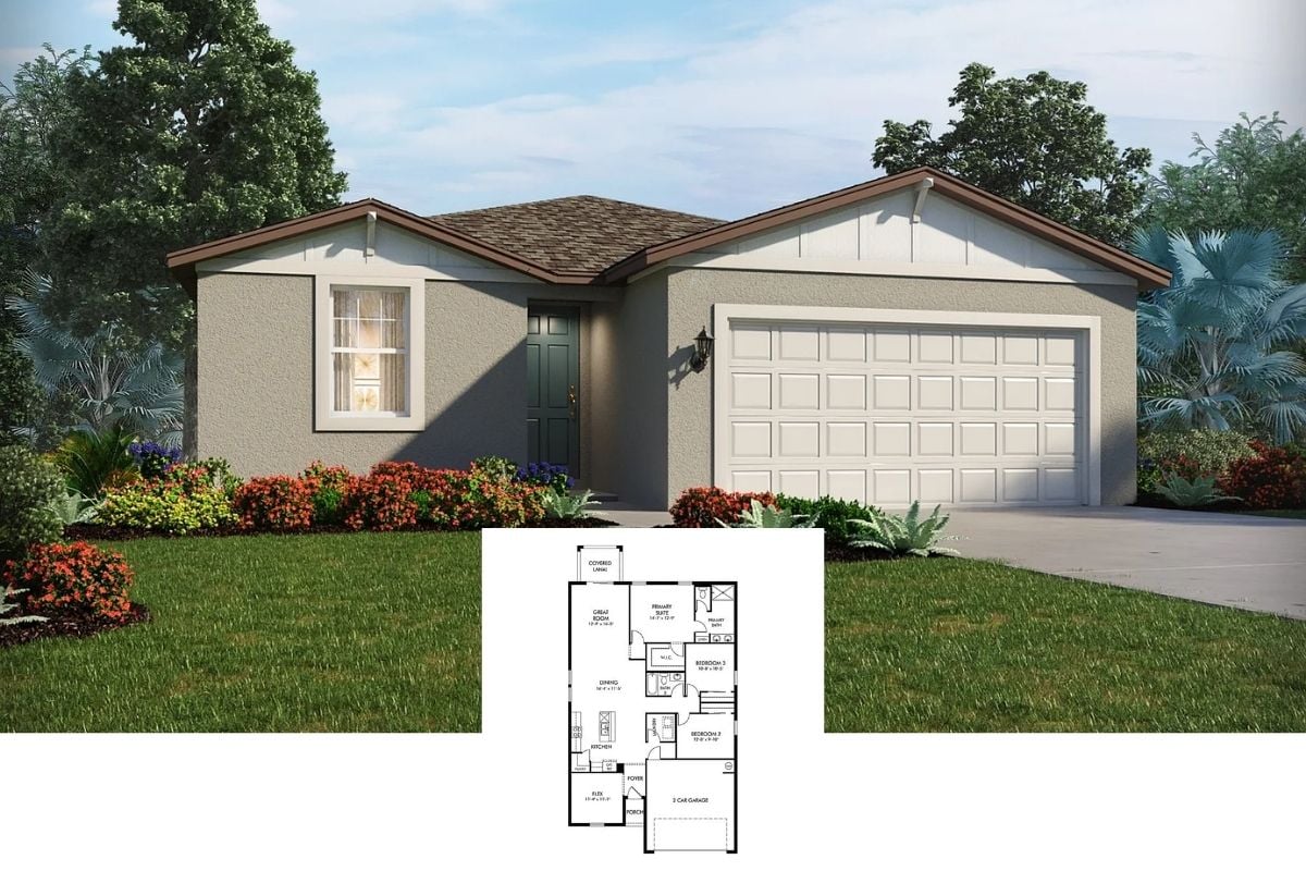 3-Bedroom Single Family Home with Covered Lanai and Double Garage (1,695 Sq. Ft. Floor Plan)