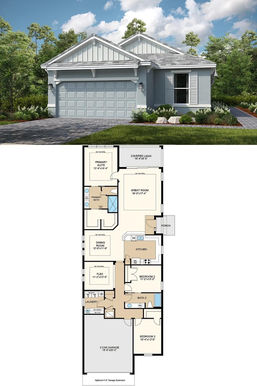 3-Bedroom Single Family Home with Covered Lanai and Double Garage