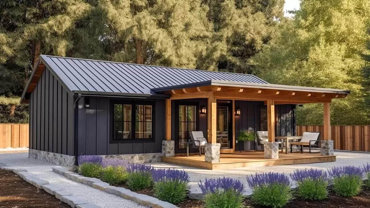 Charming Cottage with a Bold Metal Roof and Inviting Porch