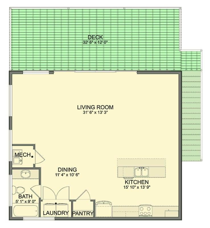 Explore This Spacious Open-Concept Living Area with a Deck