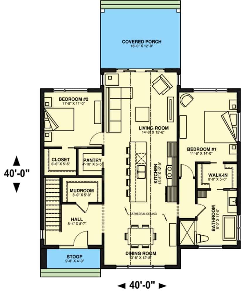 Explore This Efficiently Designed Floor Plan with a Central Living Area