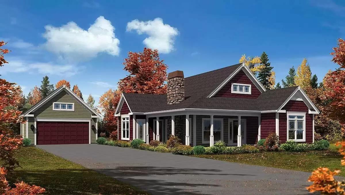 Country-Style 3-Bedroom Home with Wraparound Porch and Detached Garage (Floor Plan)