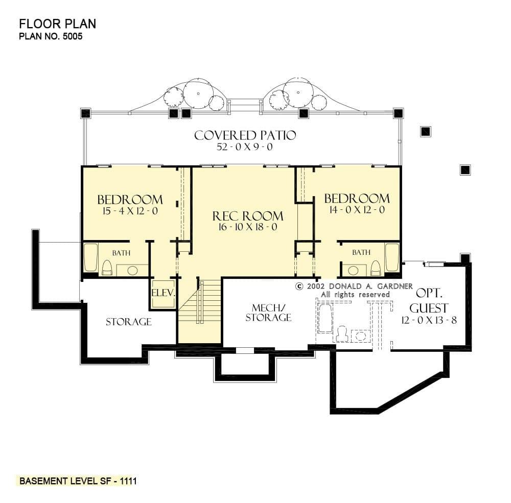 Basement Floor Plan with Expansive Rec Room and Covered Patio