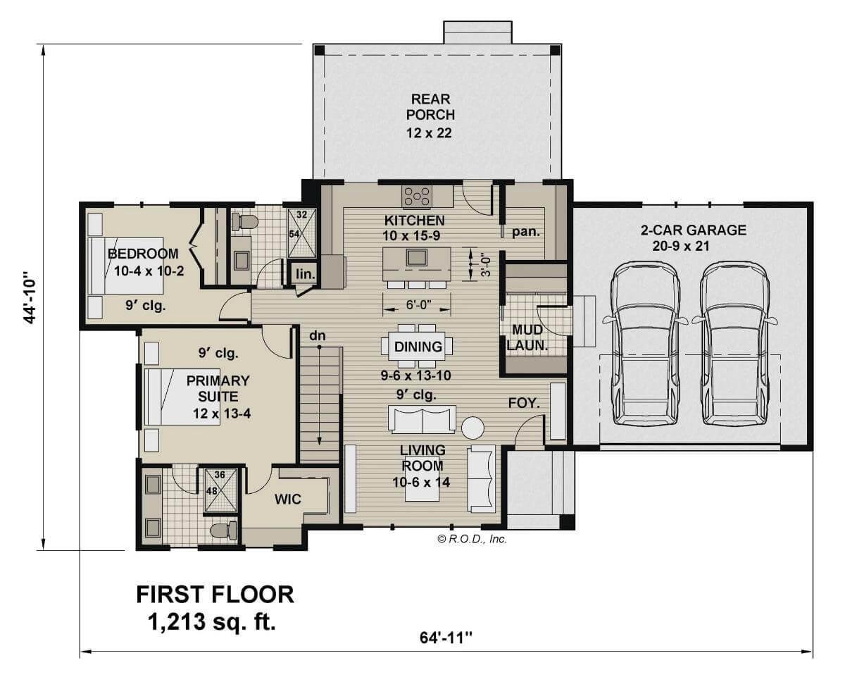 Explore This Efficient First Floor Layout with a Spacious Rear Porch