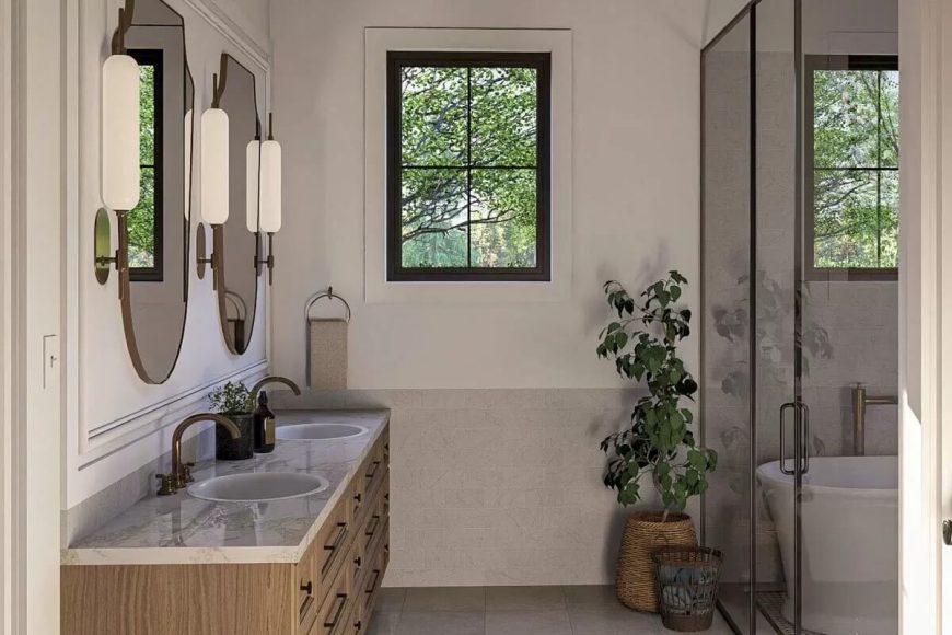 Transitional Split Spaces Transitional-Style 3-Bedroom Home with Split Garage and Covered Patio ...
