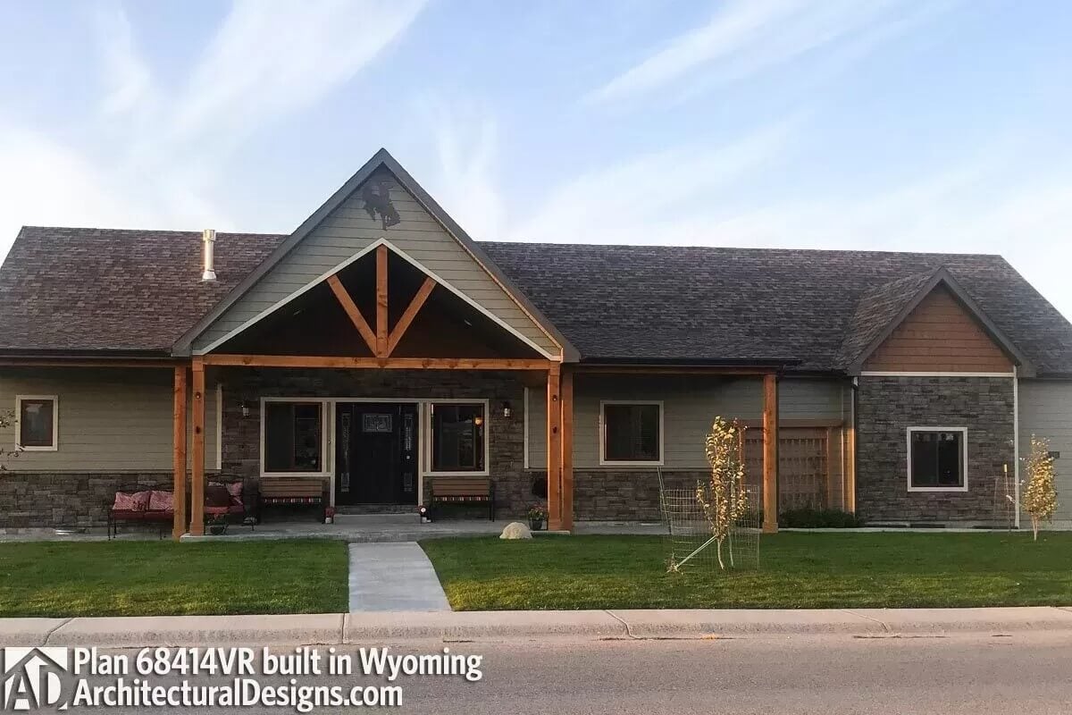 2-Bedroom Ranch-Style Home for a Sloping Lot with Expansive Front Porch (Floor Plan)