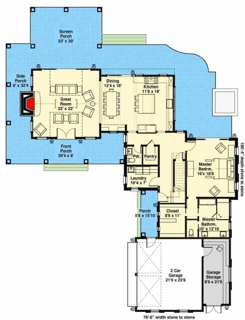 Explore the Expansive Screen Porch in This Thoughtful Layout