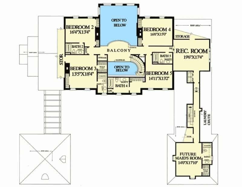 Second Floor Layout with a Spacious Rec Room and Balcony Overlook