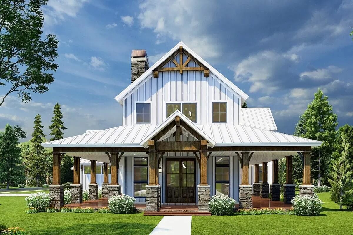 Rustic-Style 3-Bedroom Home with Wraparound Porch and Balcony Loft (Floor Plan)