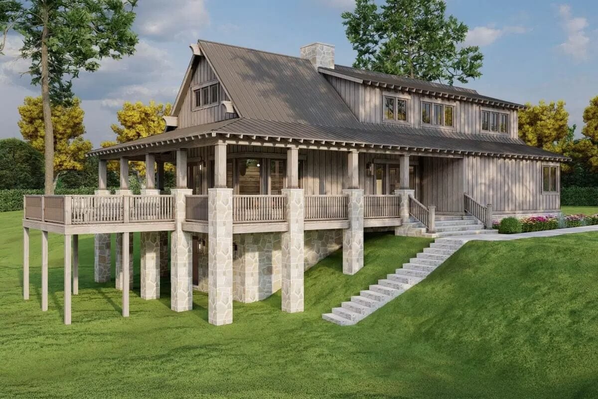 3-Bedroom Craftsman-Style Lake House with Loft and Wraparound Porch (Floor Plan)