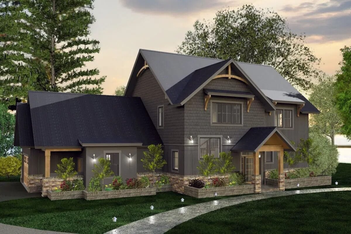 Craftsman-Style 5-Bedroom Lake House for a Corner Lot with Jack & Jill Bathroom (Floor Plan)