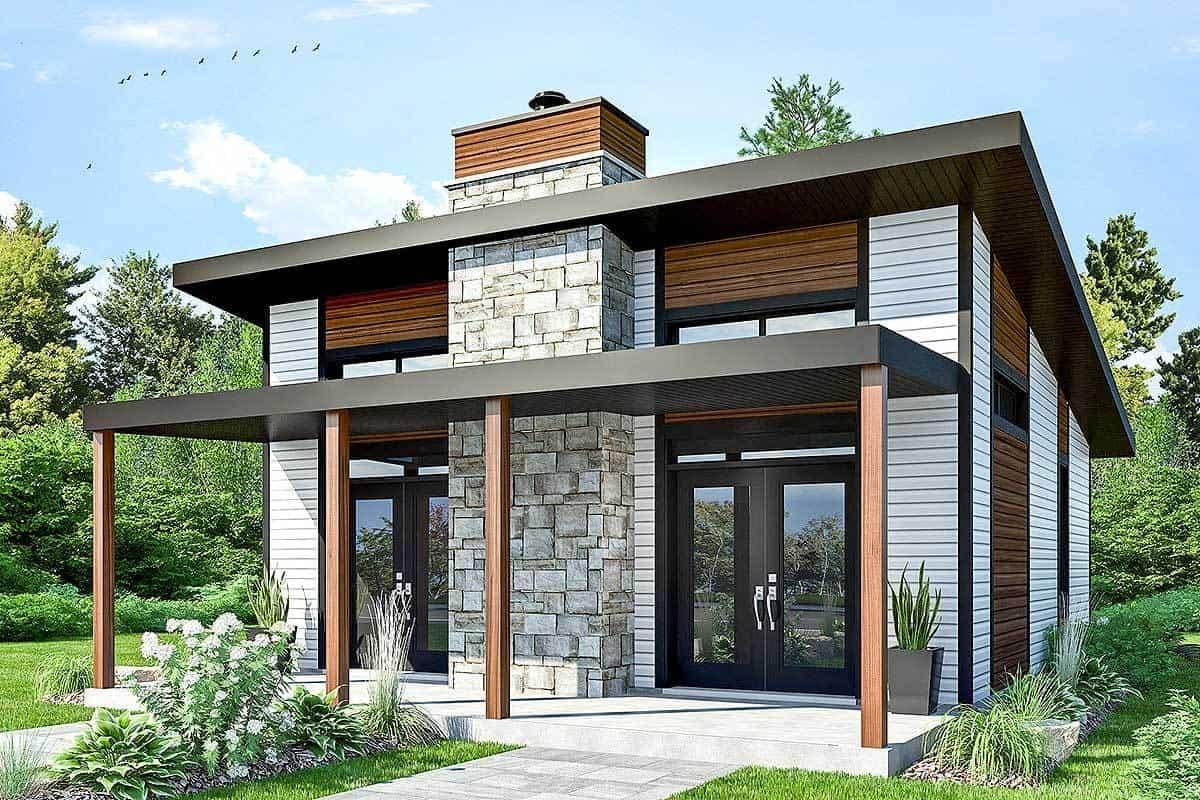 Modern Cabin with Striking Stone Facade and Clean Lines