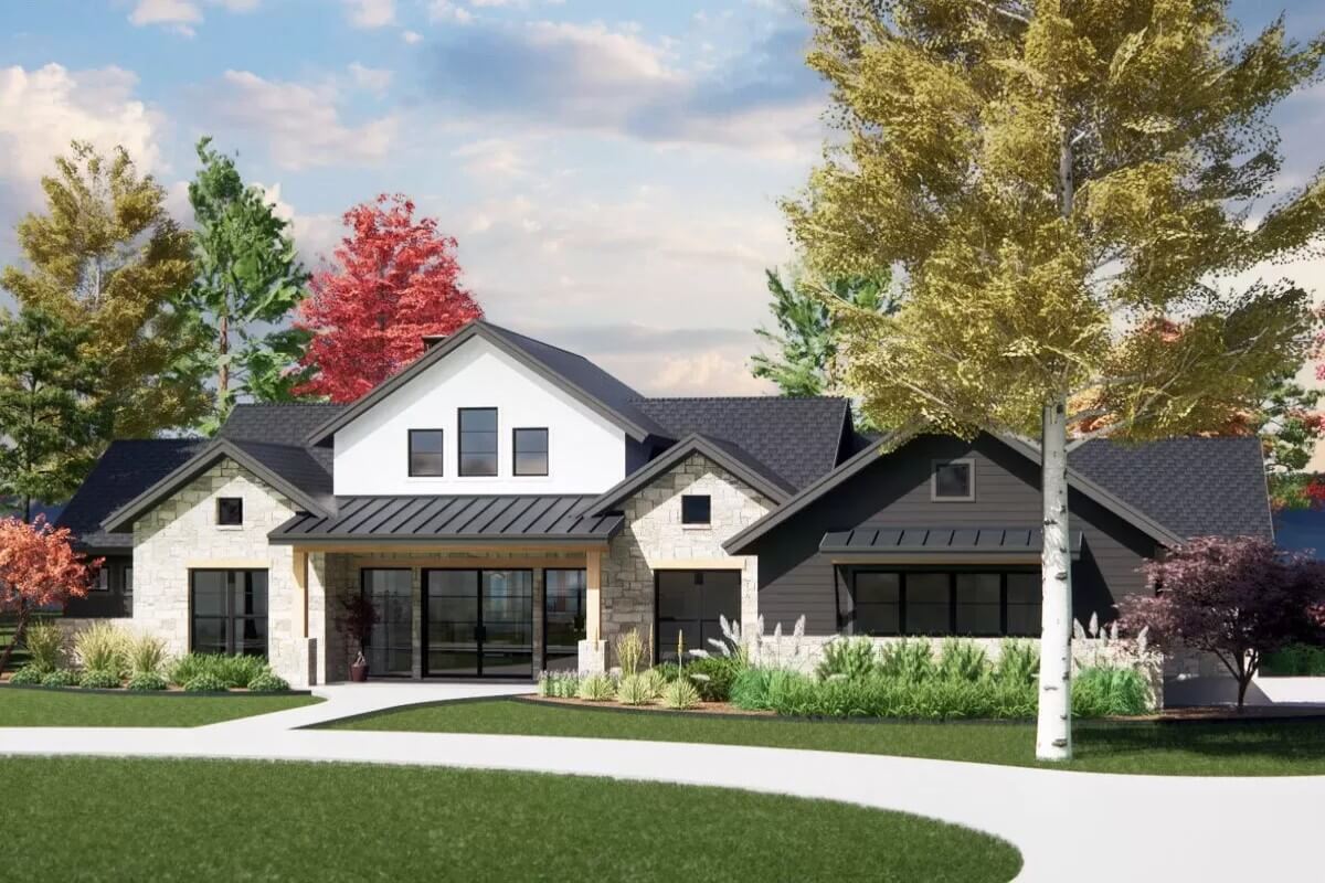 New American-Style 4-Bedroom Ranch with 3-Car Side-Loading Garage and Jack & Jill Bath (Floor Plan)