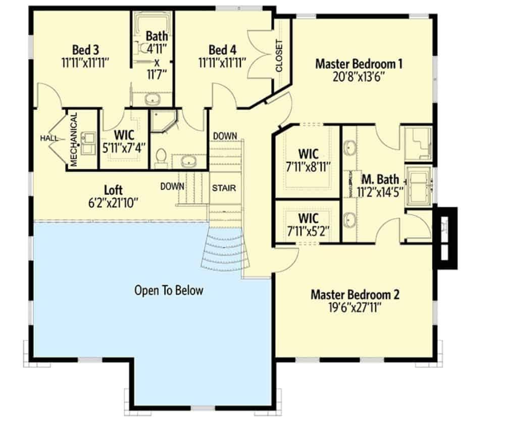 Explore the Versatile Upper Floor Layout with Dual Master Suites