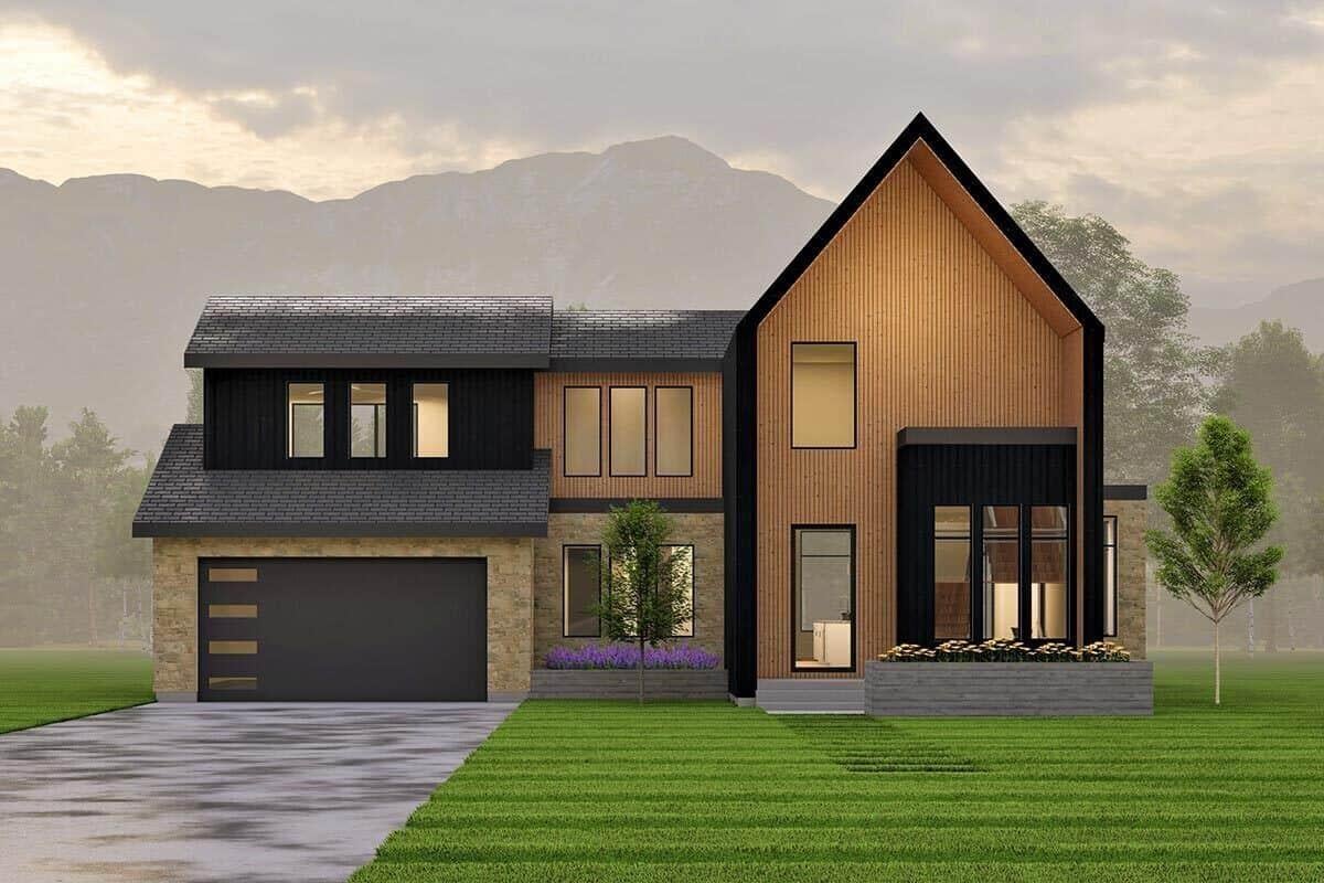 Modern Facade with Striking Mixed Materials