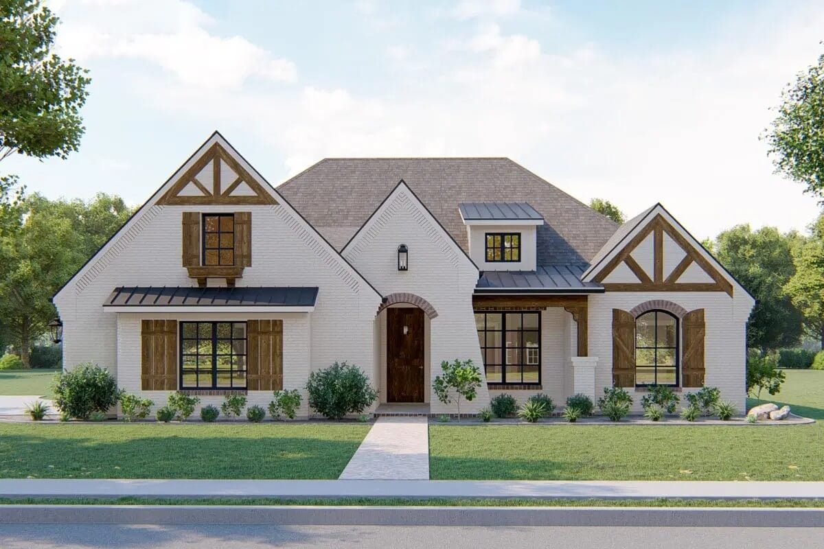 European-Style 3-Bedroom Home for a Corner Lot with Open Concept Design (Floor Plan)
