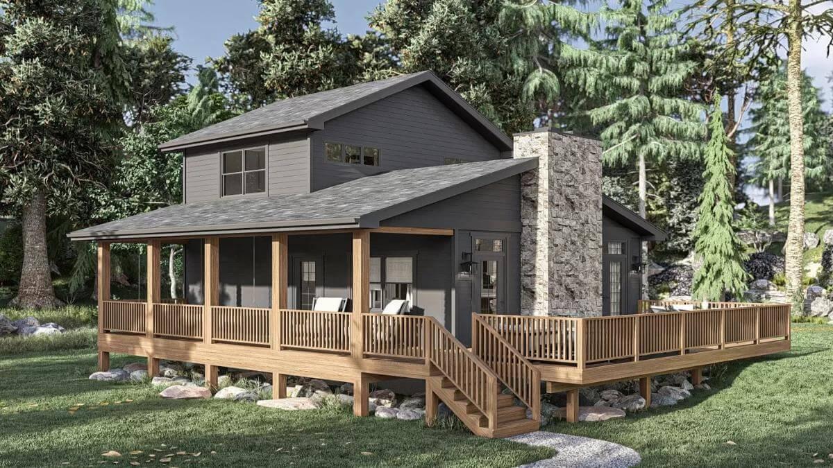 Explore the Wraparound Porch on This Stylish Cabin Retreat